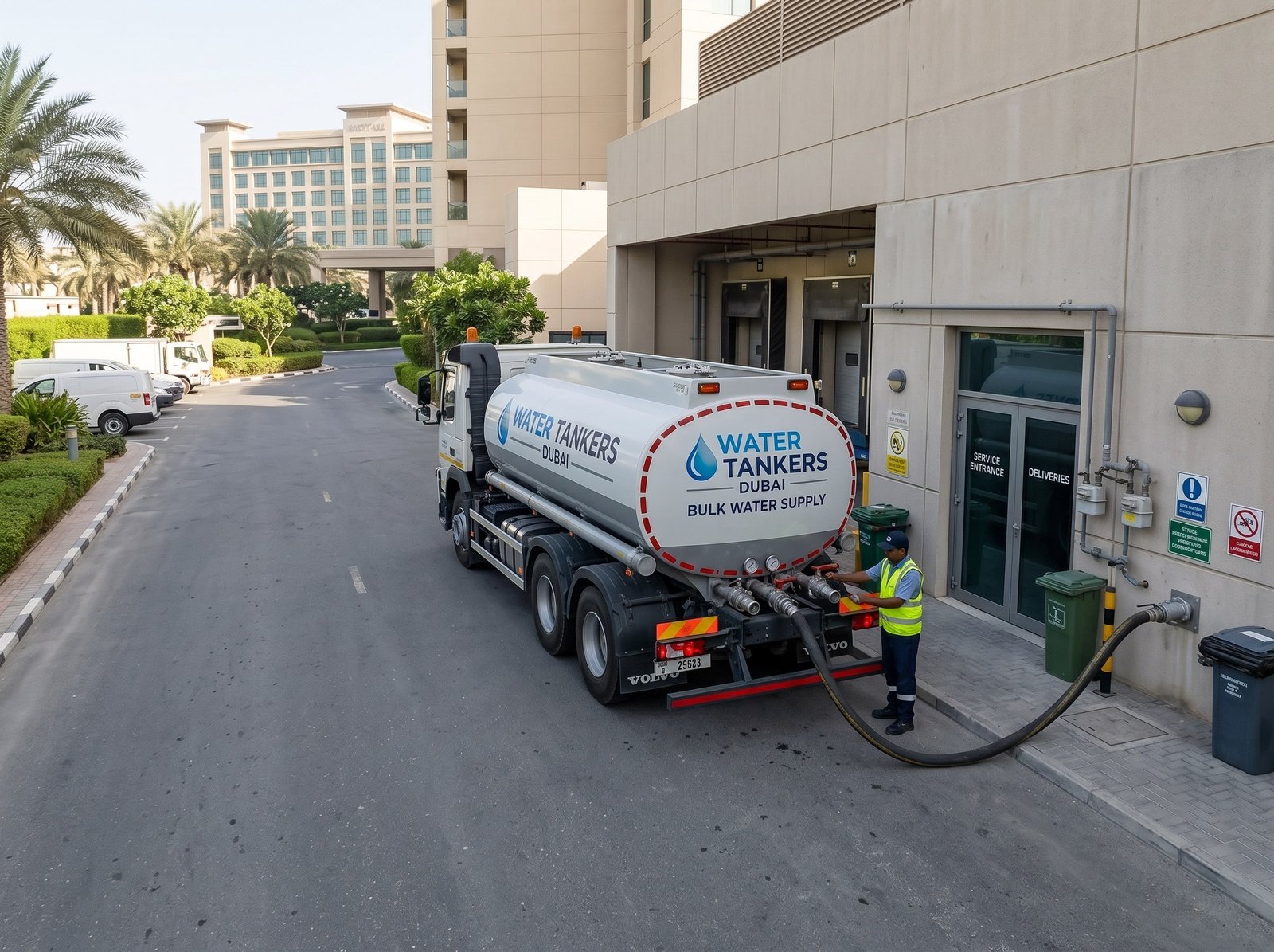 Bulk water tanker supplying a Dubai hotel