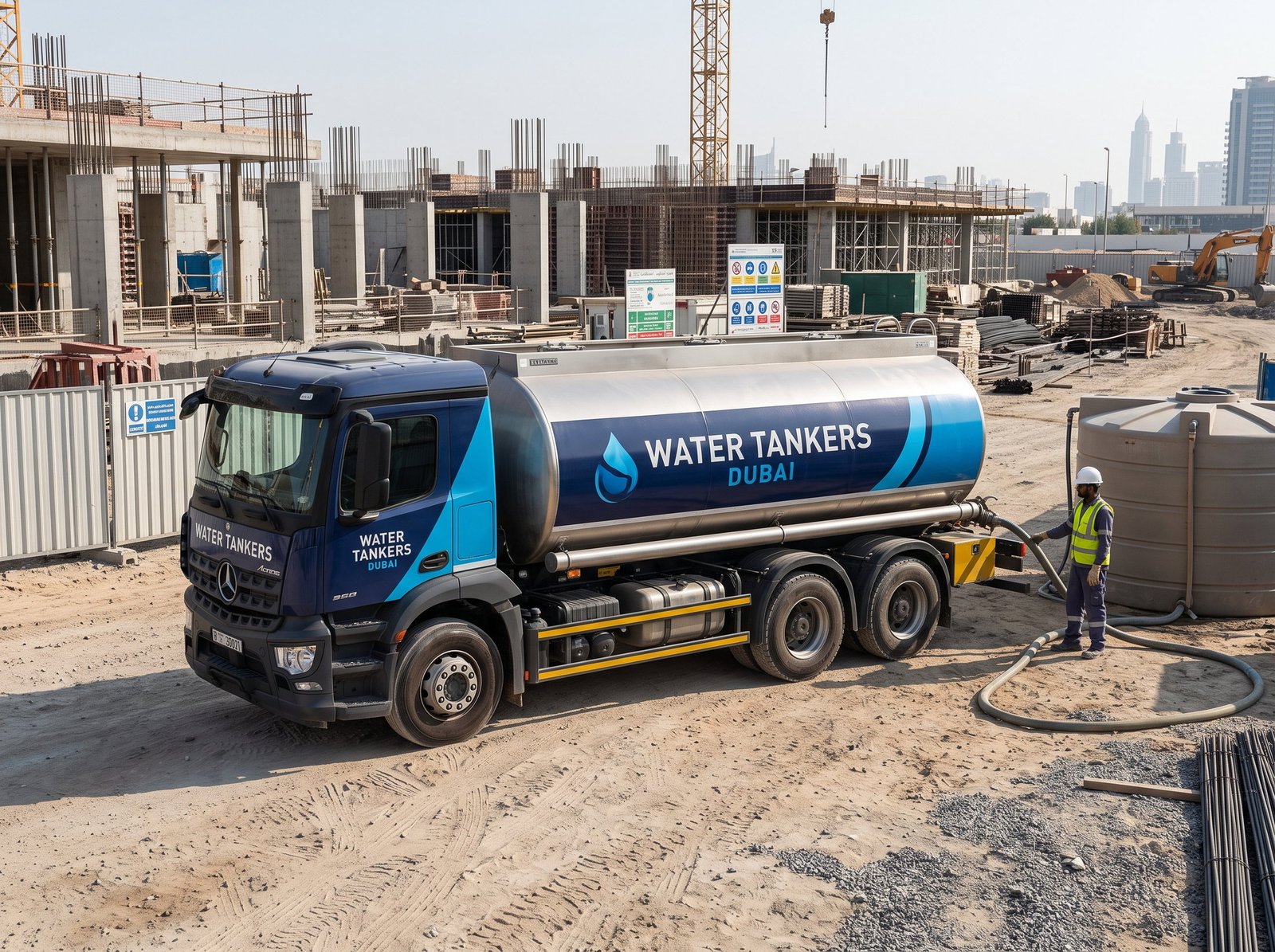 Bulk water delivery at a Dubai construction site
