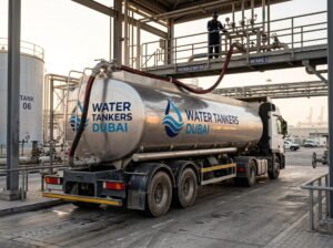 Tanker loading at a potable water filling point in Dubai