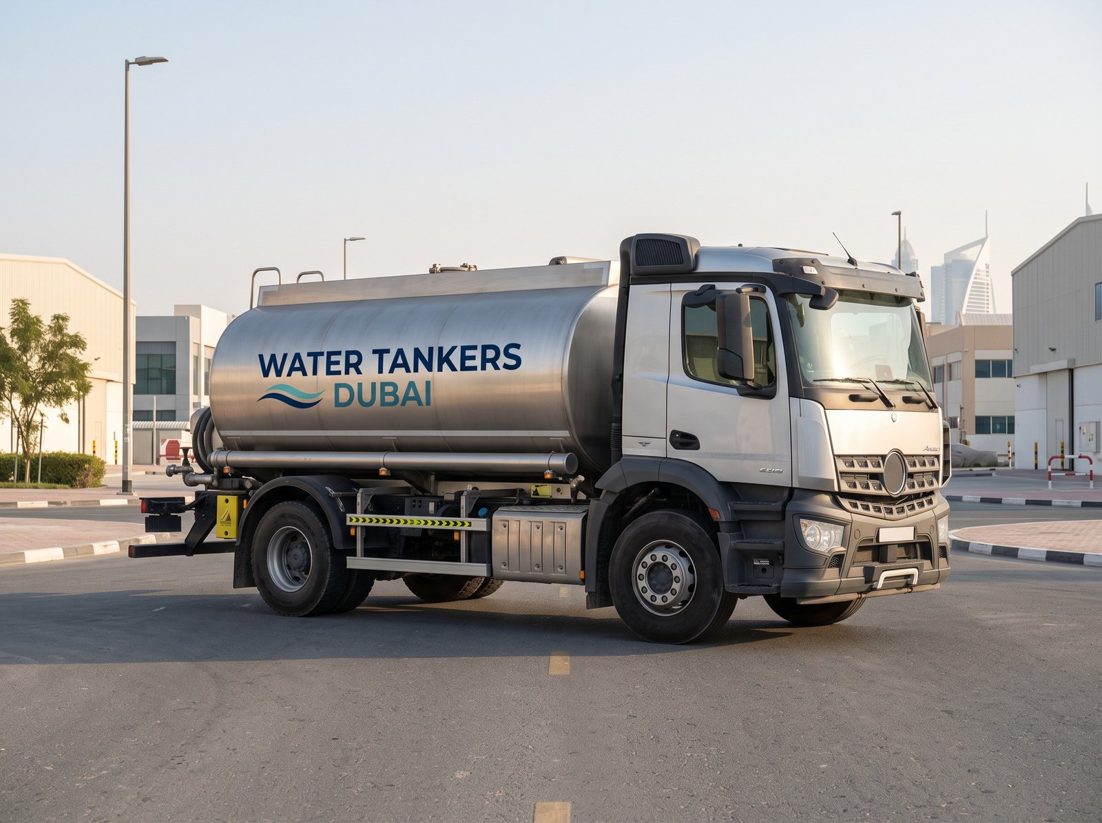 Water Tankers Dubai branded tanker on a Dubai road during a delivery run